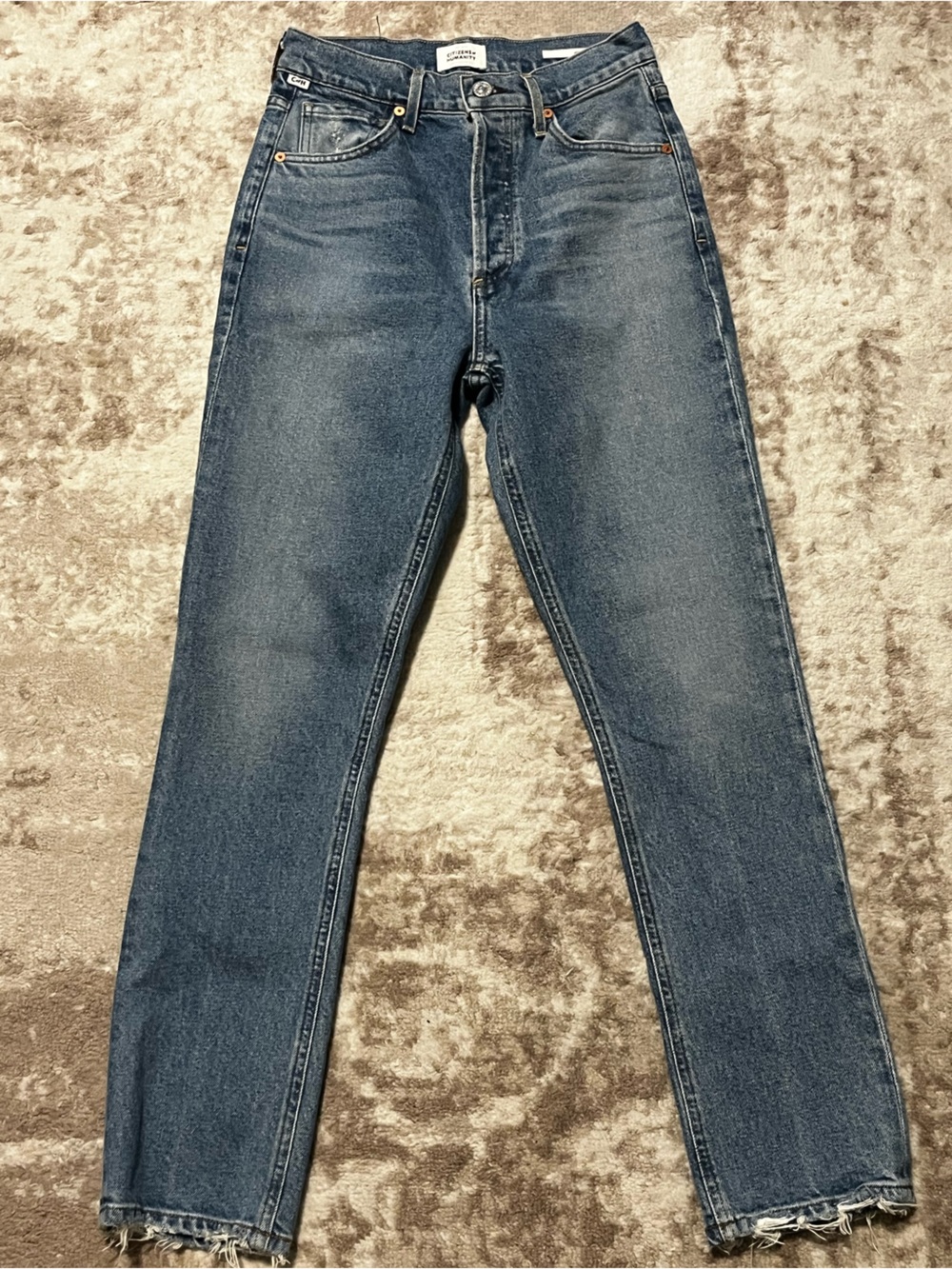 Citizens of Humanity Jolene High Rise Straight Jeans Size 24x27 Raw Hem Cropped